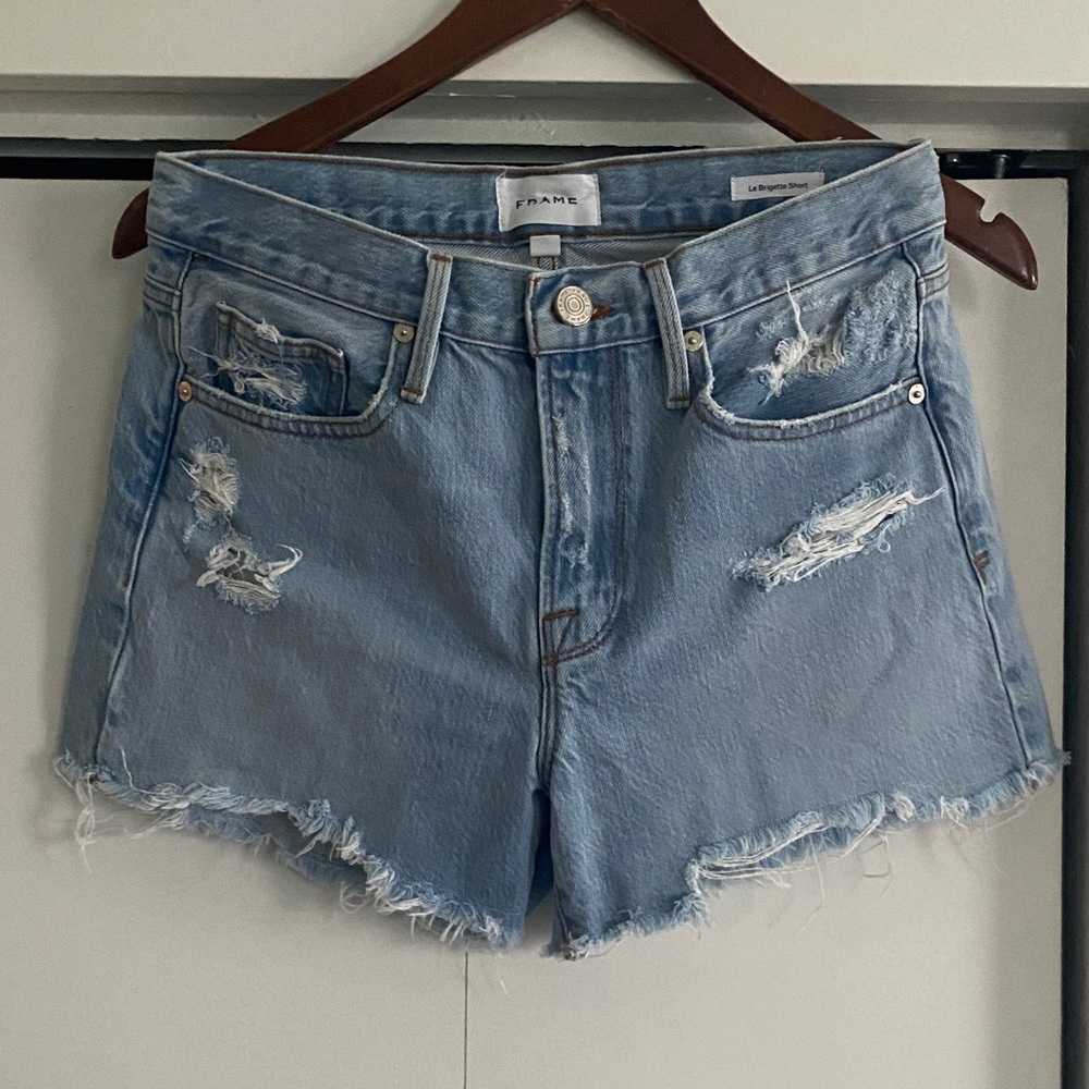 Frame Denim Women's Light Blue Distressed Jean Shorts
